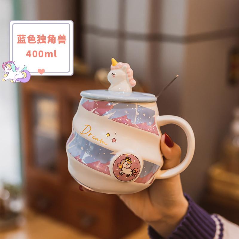 Unicorn Ceramic Mug Cute Girls Gift Water Cup with Lid and Spoon Home Office Breakfast Coffee Cups