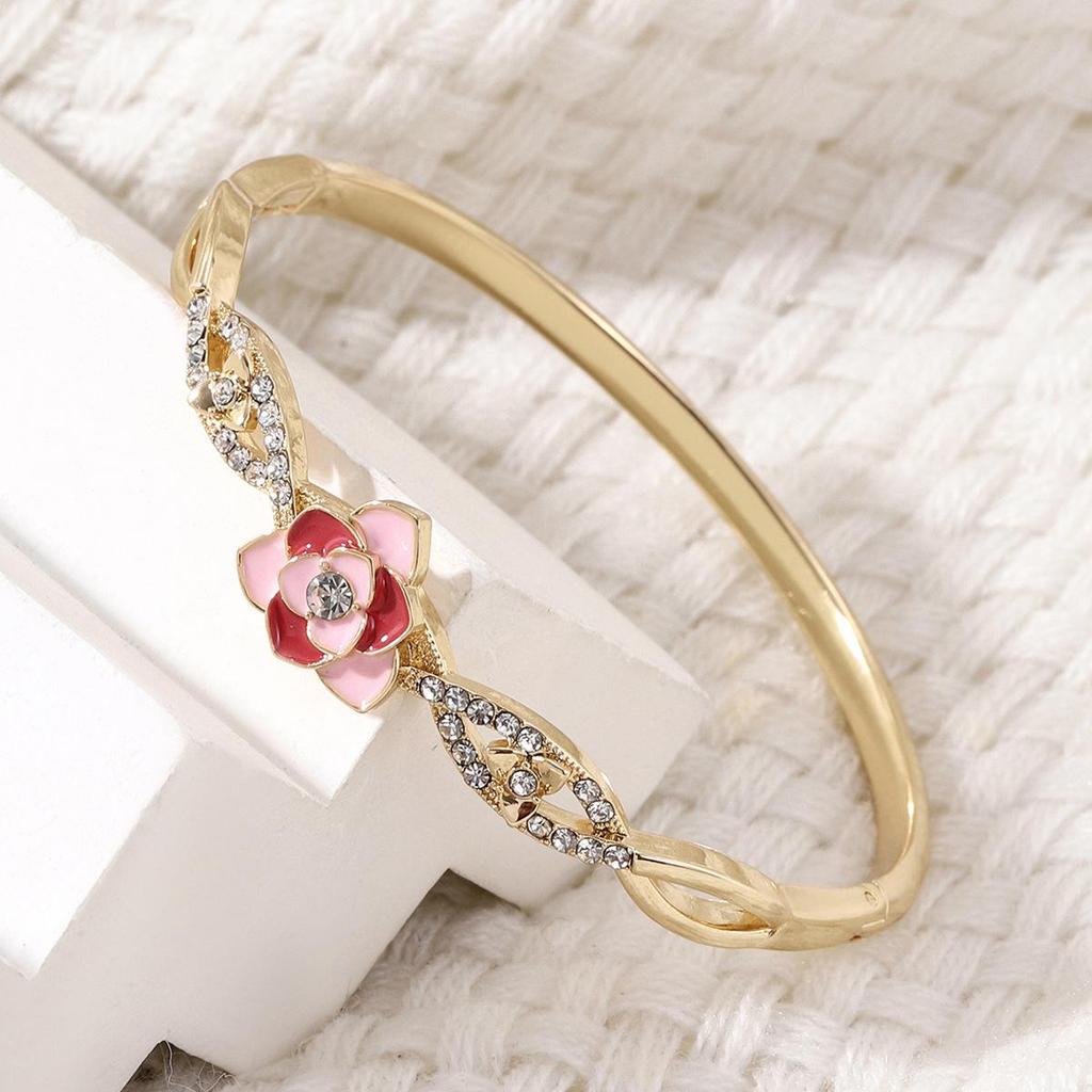 Retro Lotus Diamond-Encrusted Cloisonné Enamel Bracelet - Colorful Luxury Women's Bangle Jewelry