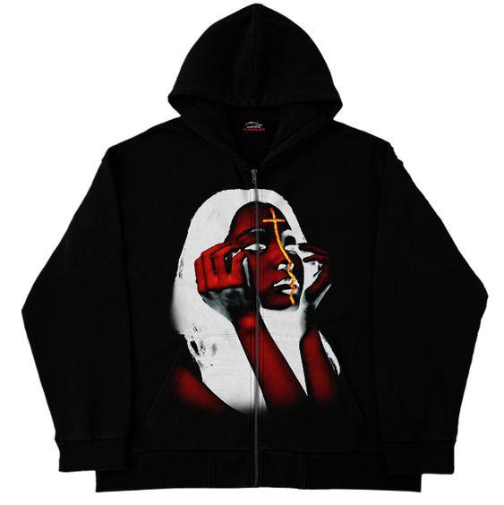 Y2K dark cross-border personality street loose pocket women's top sports zipper cardigan goth hoodie cardigan