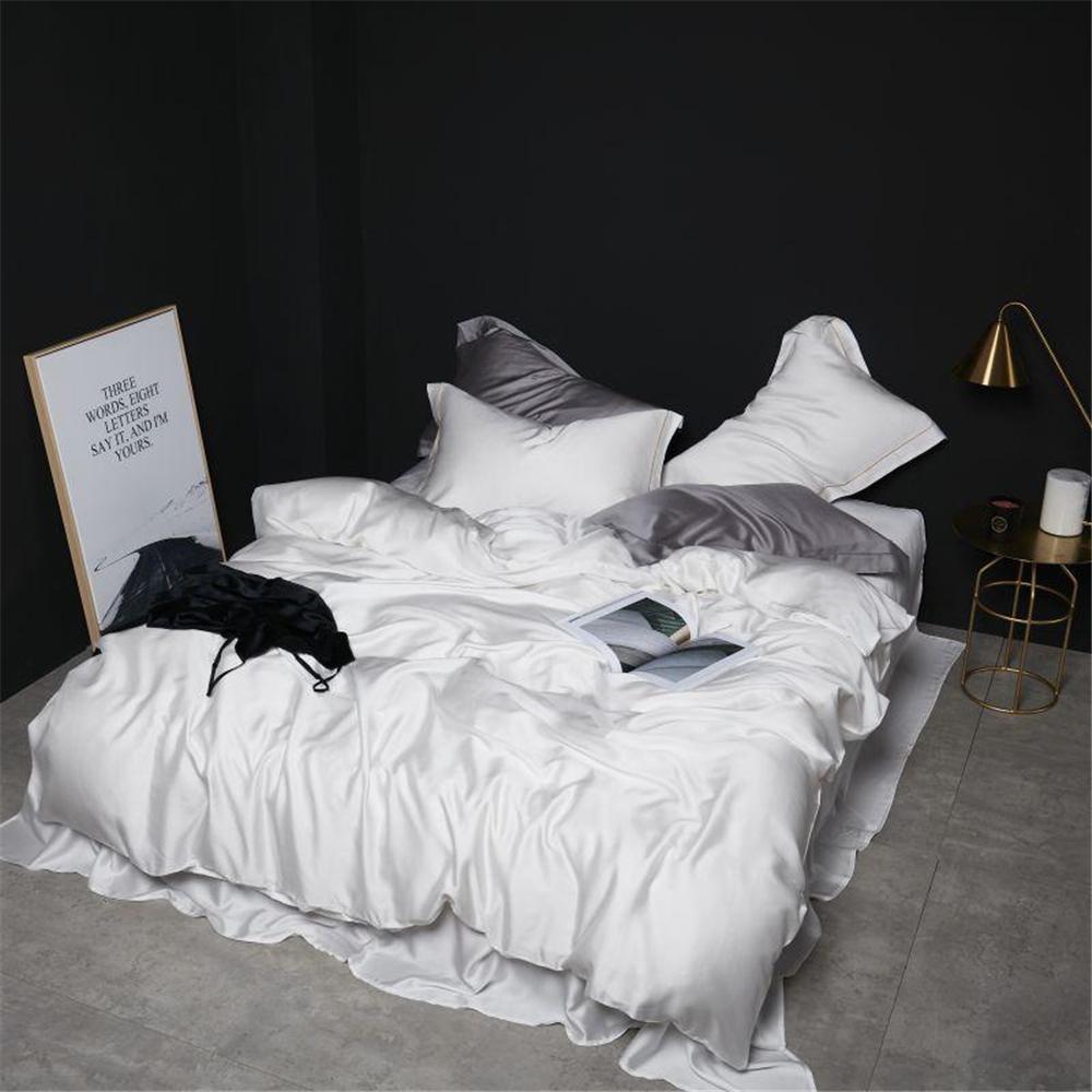 Liv-Esthete Pure White 100% Silk Bedding Set Healthy Silky Luxury Queen King Duvet Cover Flat Sheet Pillowcase Bed Linen Set