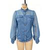 Spring New Women's Fashion Casual Faux Denim Patchwork Chiffon Long-sleeve Top