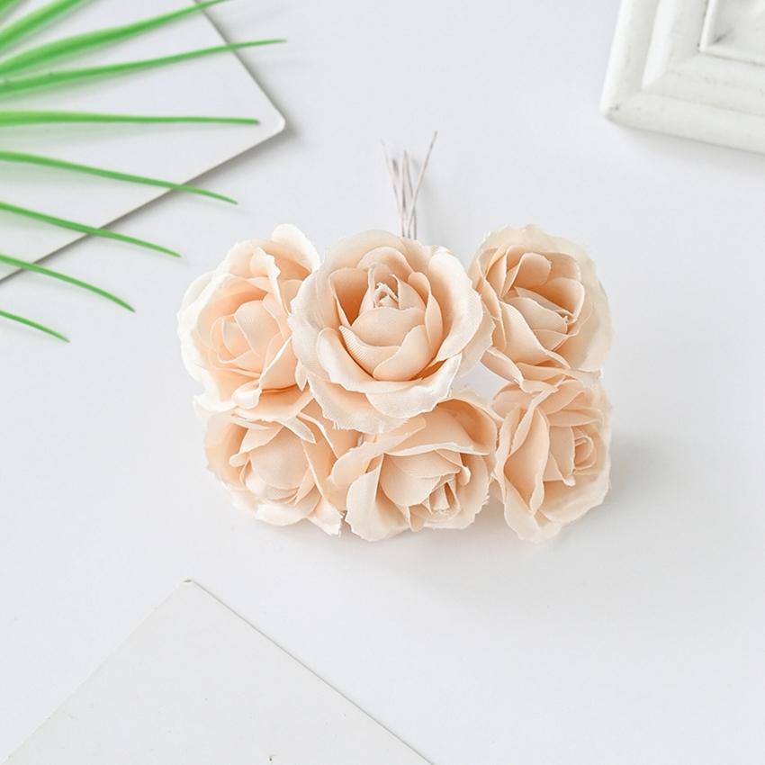 6Pcs Artificial Silk Rose Bundle For Christmas Wedding Bridal Bouquet Decoration Home Ornamental Flowerpot Accessory Fake Flower