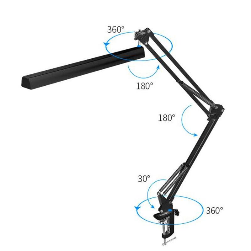 LED Faltbare Langarm Augenschutz Lese-Schreibtischlampe USB Lese-Arbeitsplatzleuchte mit Klemme Upgrade 12W Schwarz