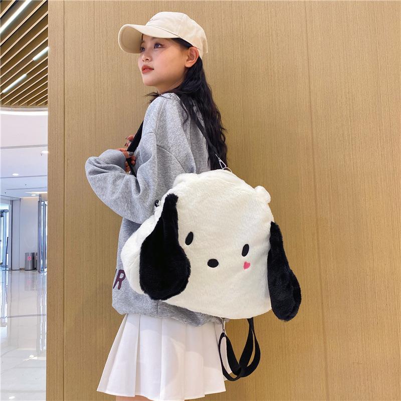 Tote Bag Korean Large Capacity Cartoon Puppy 2025 Plush Ins Cute Student Shoulder Backpack Plush Bag