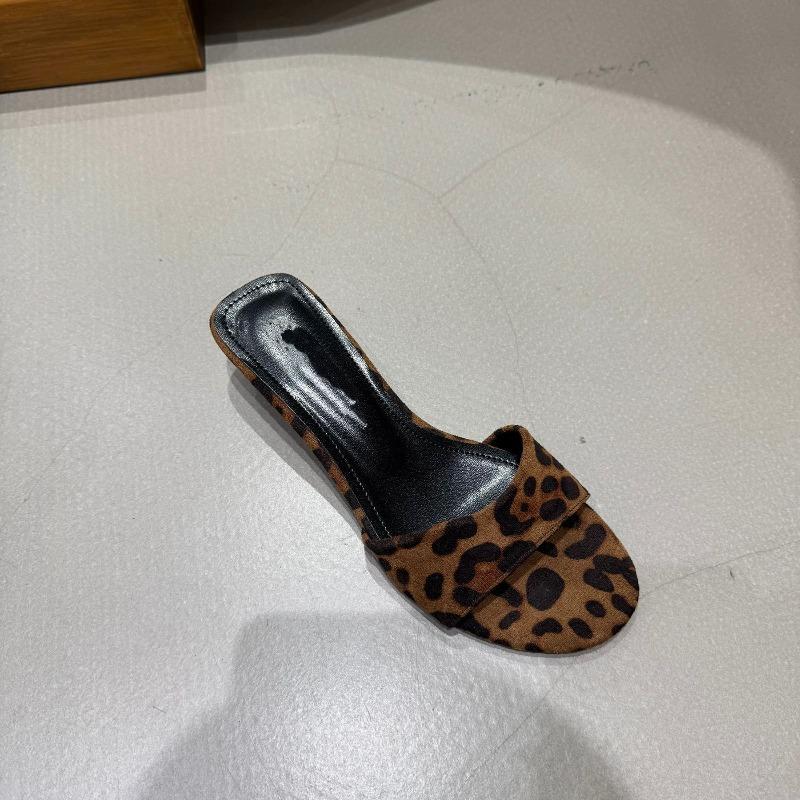 Sheepskin Version~ Niche Leopard Print Open-toed Slippers for Women To Wear Summer Wood Grain Wedge Heel High-heeled Cool Slippers