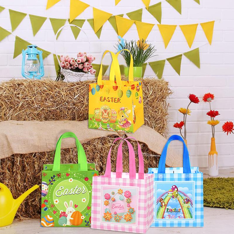 6Pcs Happy Easter Gift Bag Nonwoven Fabric Rabbit Eggs Cookies Candy Packaging Bag Kids Favors Easter Party Decoration Supplies