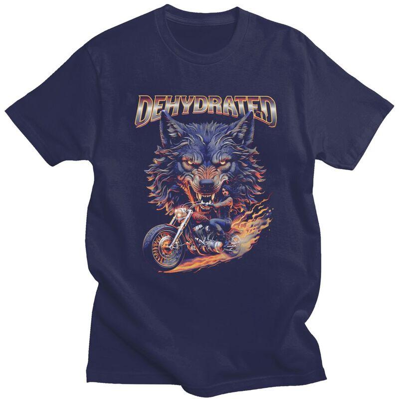 Dehydrated Wolf Biker T Shirts Unisex Tshirt Summer Streetwear Casual Graphic Tee For Husband 100 Cotton Slim Fit Clothes