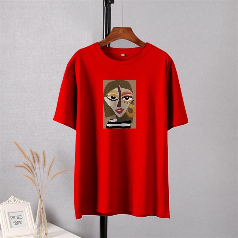 Shellsuning Casual Oversize Aesthetic Art Printed Tshirts Women 2023 Summer New Vintage Cotton Soft Basic Tees Female Fashion Korean Harajuku Tops