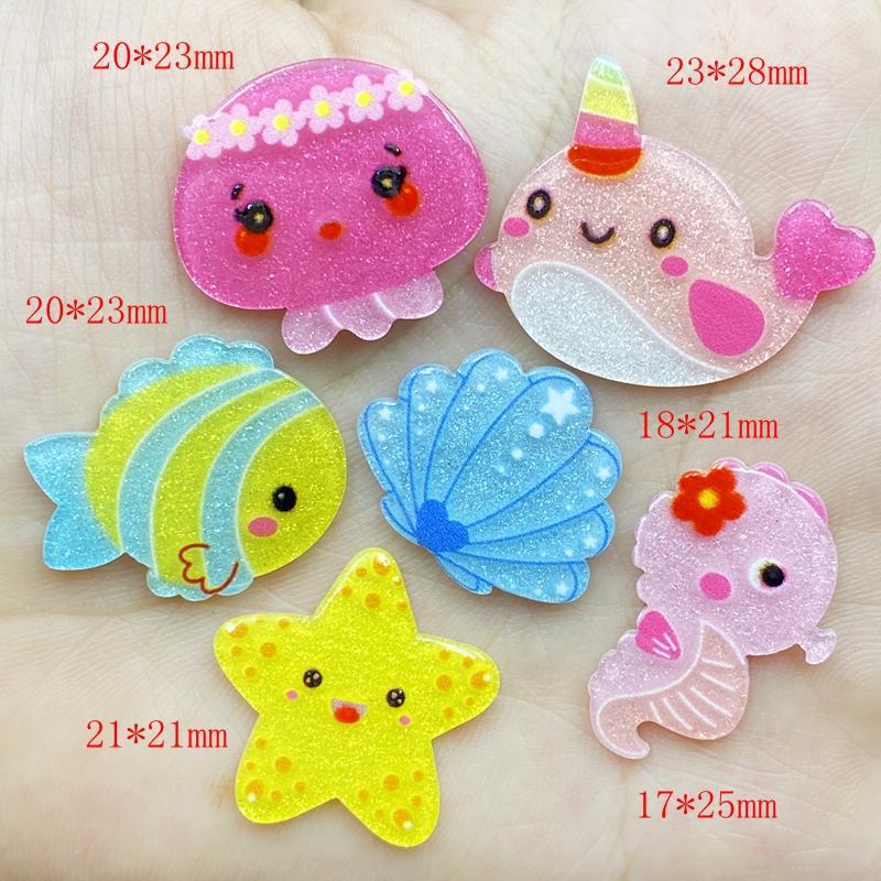 

30Pcs Acrylic Kawaii Mini Ocean Series Flatback Cabochon Scrapbook Hair Bows Clips DIY Embellishments Accessories D63