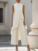 Women's High Neck Asymmetrical Sleeveless Top and Wide Leg Pants Two Piece Set