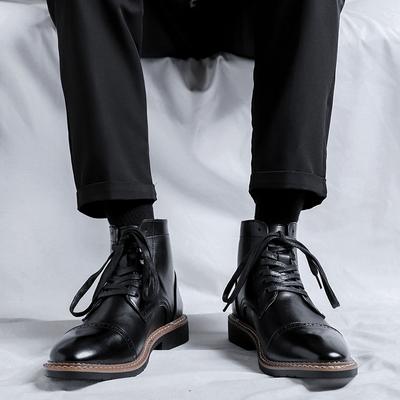 Luxury Brand Men Motorcycle Boots New Mid Top Lace Up Leather Shoes Classic Black High Top Mens Casual Boot Size 38-44