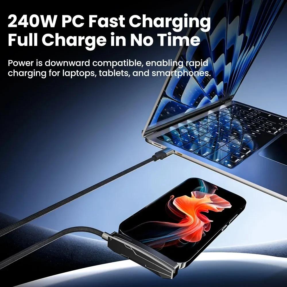2 v 1 USB Type C 240W Rychlonabíjecí Kabel Skládací Držák Typ-C Rychlonabíječka Linka USB Stojan na Mobilní Telefon