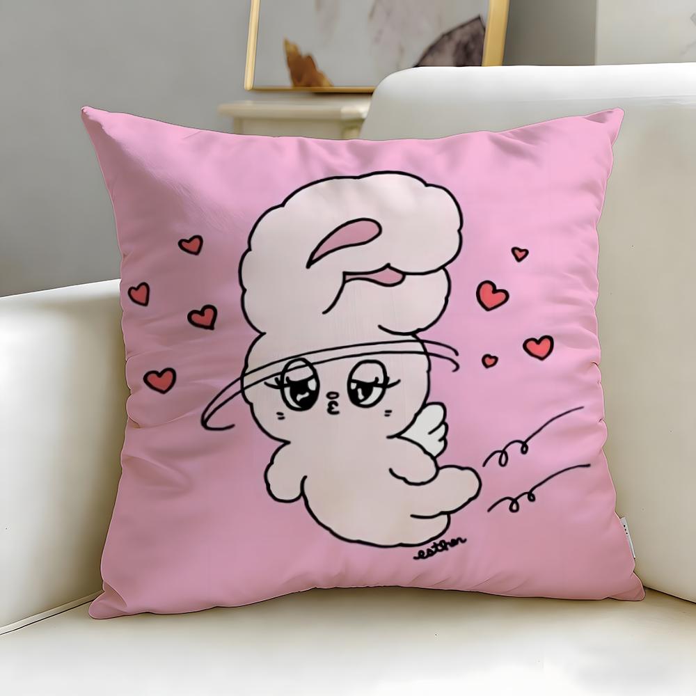 cartoon character Esther Bunny Pink Cushion Cover Soft & Easy-Wash Pillow Case – Versatile for Couch, Bed, Travel and Office
