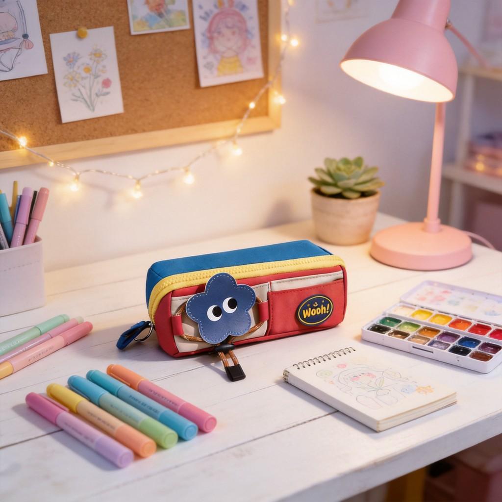 Mochila Pequena Retrô Com Estojo Colorido Para Alunos do Ensino Fundamental