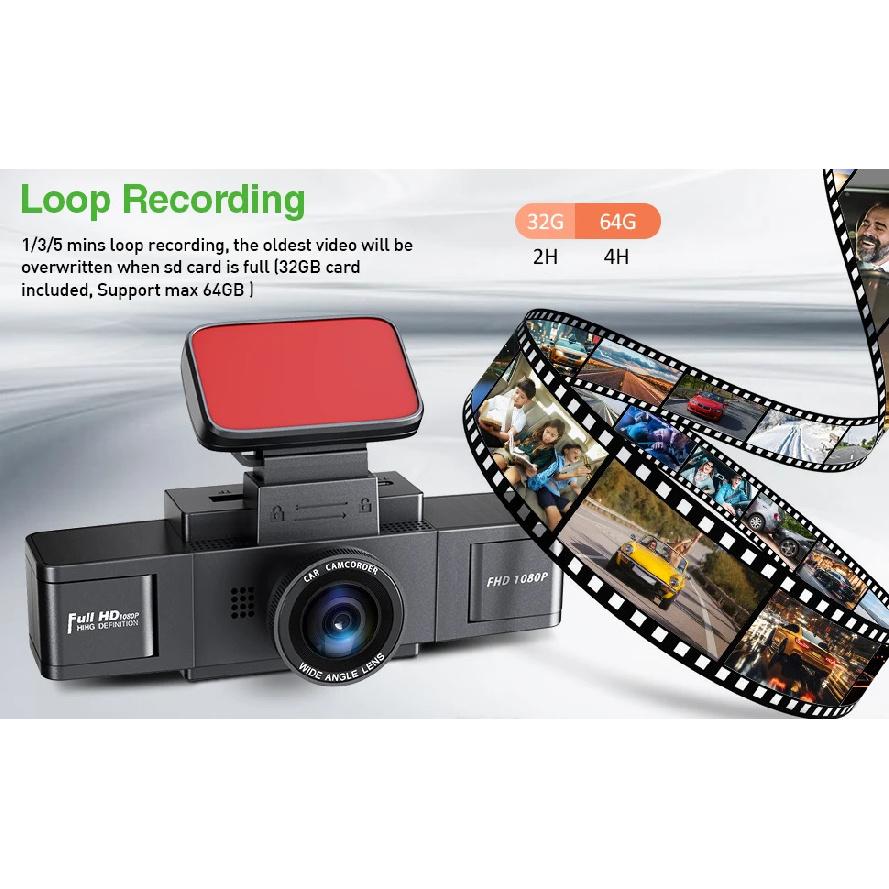 3 Channel Dash Cam Video Recorder Three Lens Car Camera with Rear View DVR 24H Parking Monitor Black Box Car Accessories