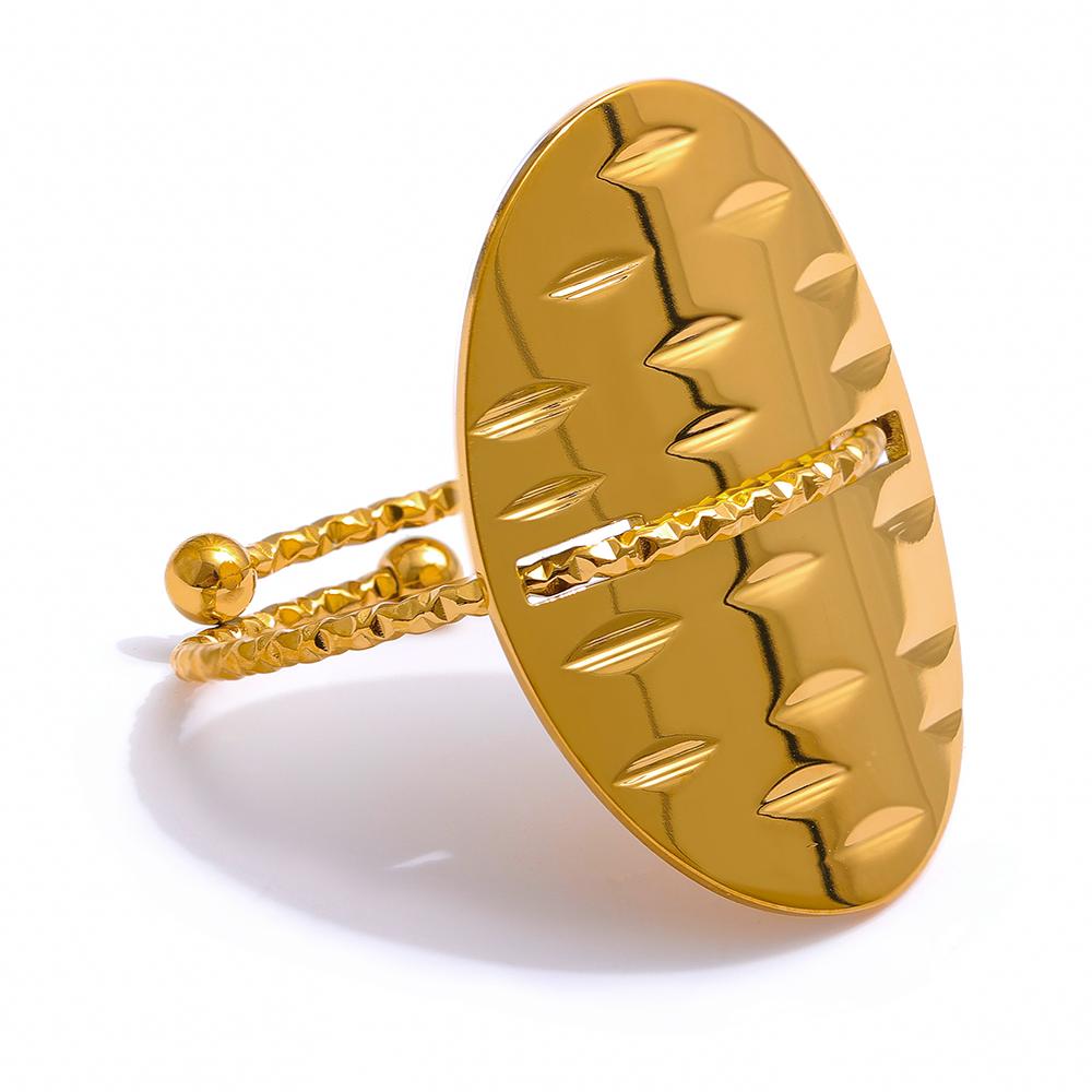 

Yhpup Statement Stainless Steel Geometric Adjustable Big Thin Ring 18K Gold Color Chic Charm Trendy Waterproof Jewelry for Women 7