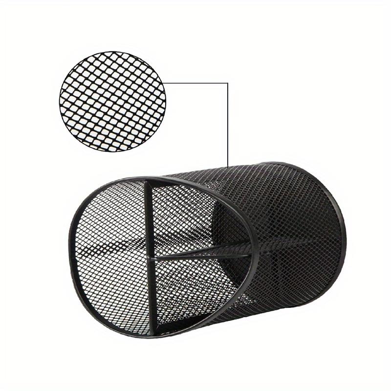 1/2pcs Pen Holder Pen Storage Box, Elegant Black Round Pen Holder - Durable Metal Material, Multi-functional Desktop Storage.