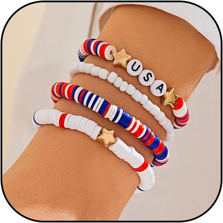 Браслет Frodete Америка 250-летие Красно-бело-синий Патриотический Американский флаг День независимости 4 июля 250 лет Юбилей Аксессуары Ювелирные изделия A2