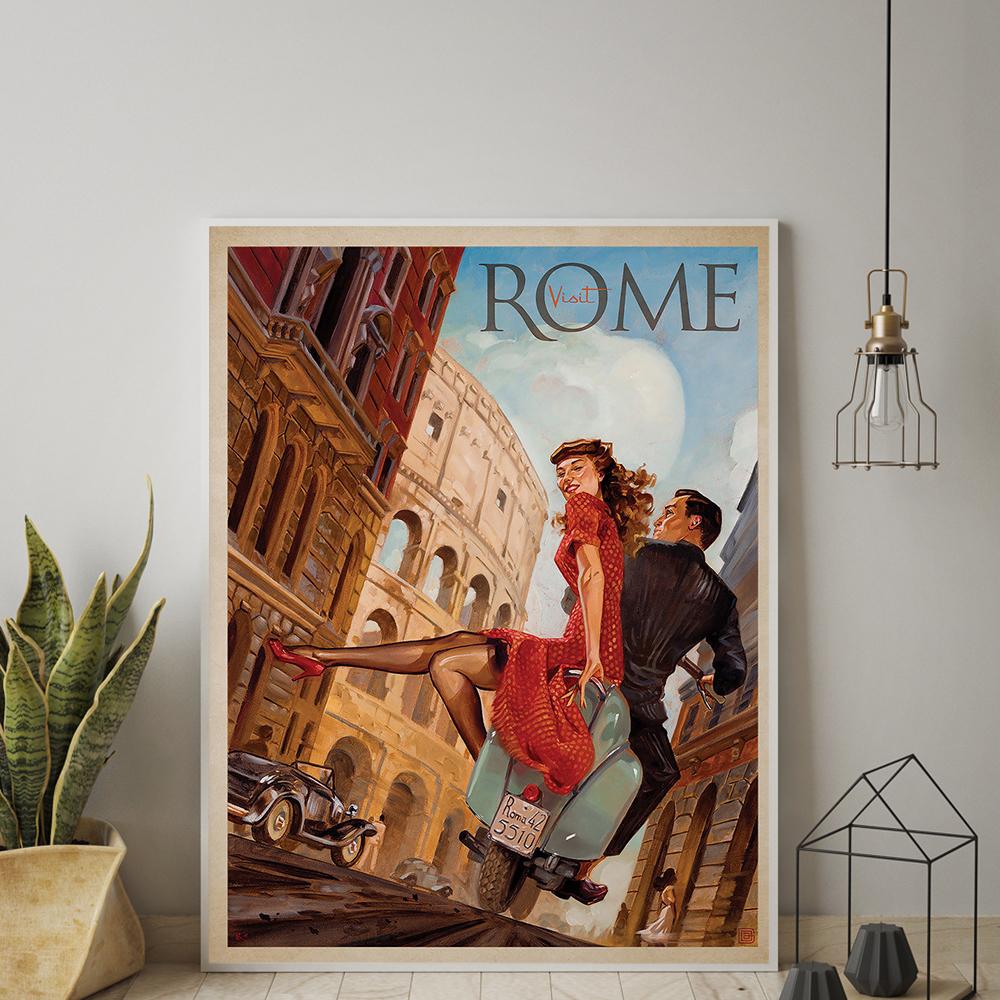 Rome Italy Vintage Colosseum Travel Advert Tourism Advert Posters Print Canvas Painting Wall Art Pictures Living Room Home Decor