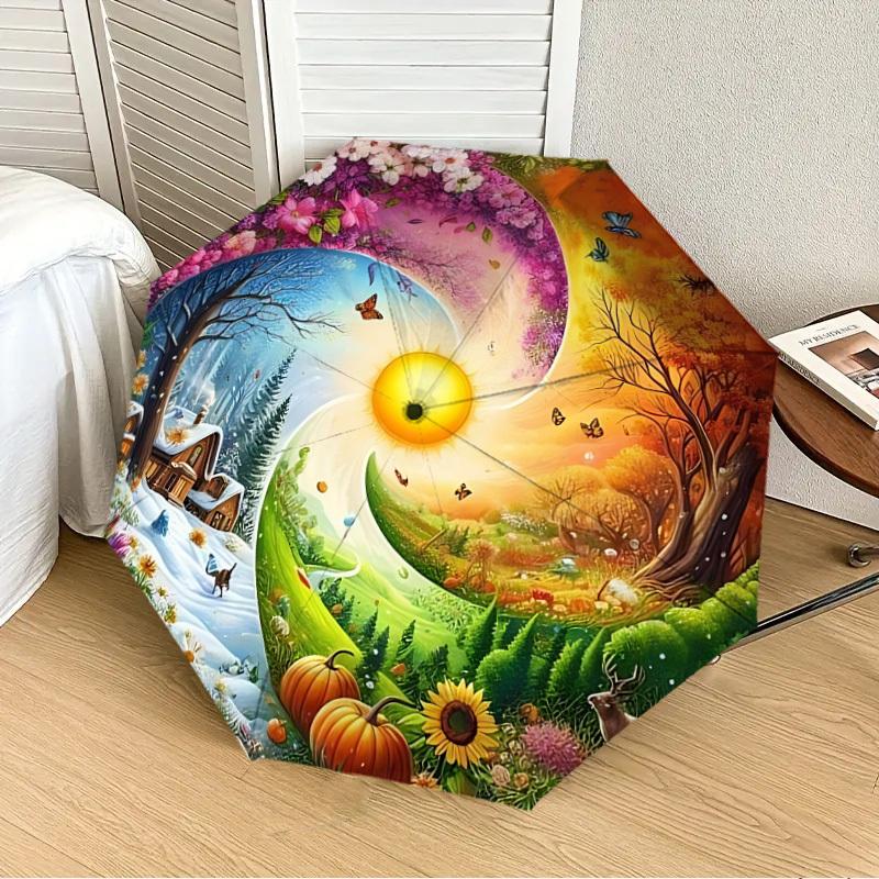

1PC Seasonal Harmony Automatic 8-Bone Folding Umbrella - Durable Polyester & Iron Frame,Userfriendly Operation y250929105