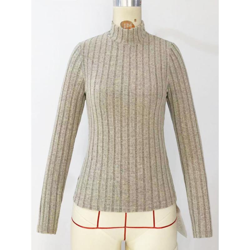 Solid Color Faux Neck Ribbed T-Shirt, Elegant Long Sleeve Slim Fit Hundred Tops for Women