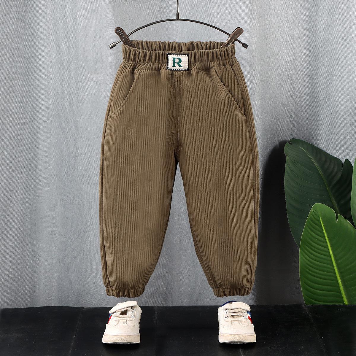 

Boys Pants Spring and Autumn Girls Corduroy Loose Casual Trousers Children s Sports Pants 90 хакі