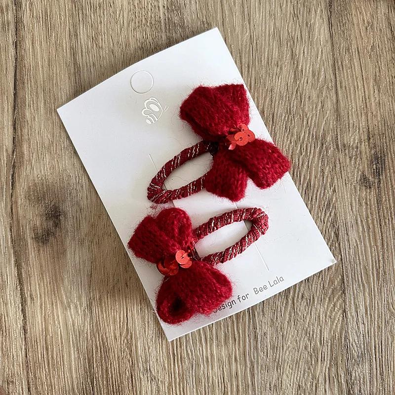 2pcs/set Red Color Baby Hair Clips New Year Christmas Series Bow Belt Toddler's BB Clip Sweet Fashion Princess Hair Accessories