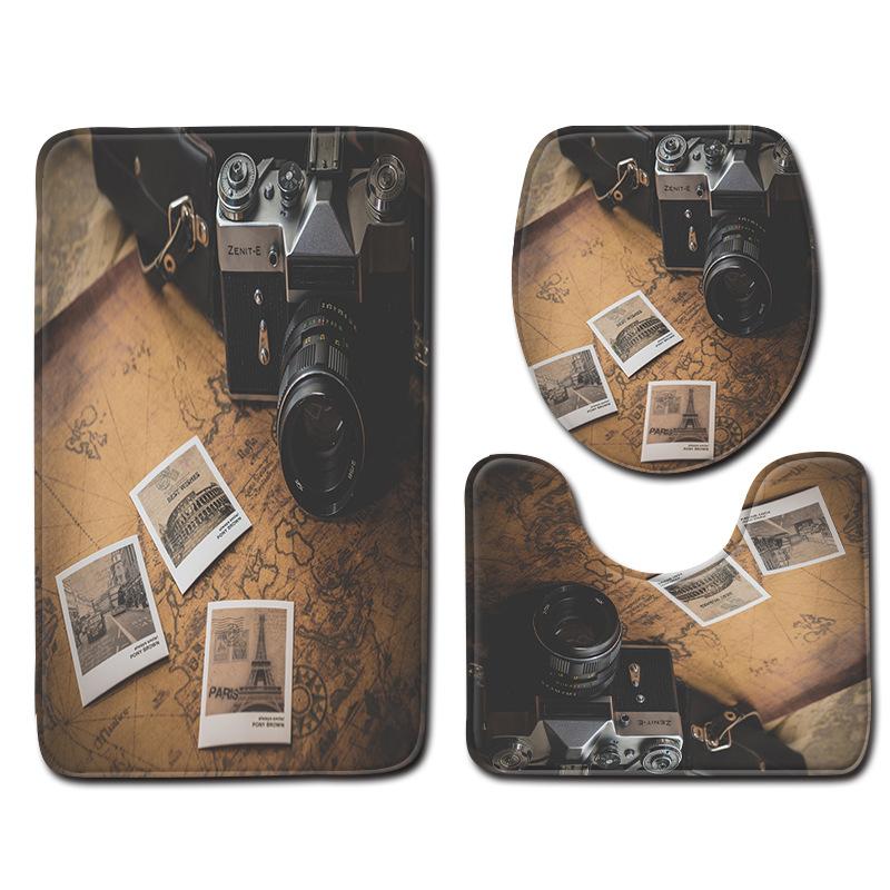 Creative Retro Bathroom Toilet Three-Piece Floor Mat Combination Set Household Door Mat Kitchen Absorbent Non-Slip Carpet