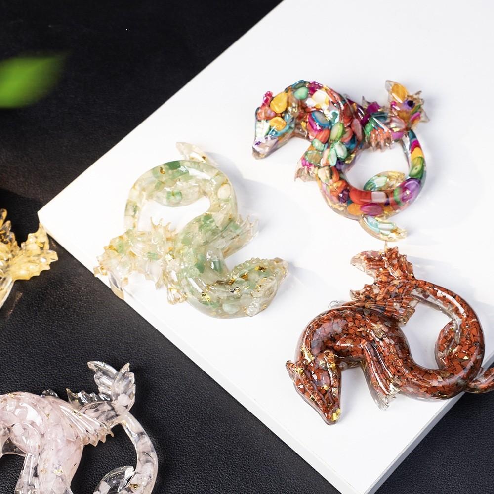 Dragon Resin Crystal Figurine Home Decor With Natural Gemstone Chips For Gift Collectors