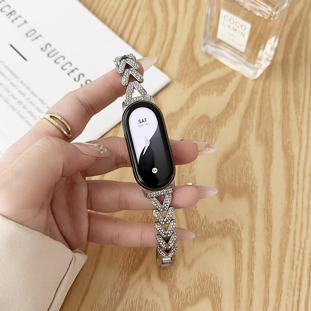 

Bling Dressy Mi Band 8 Bracelet Women Metal Luxury Wristband for Xiaomi Smart Band 9/10 Replacement Watchband Jewelry Smartwatch срібний