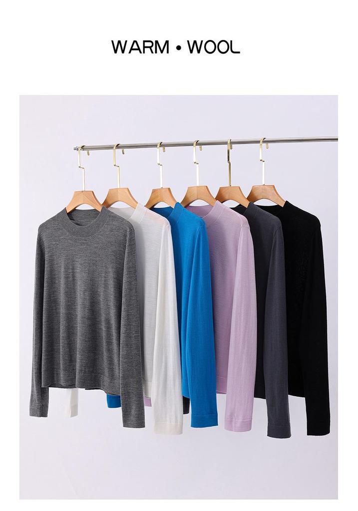 2026 Leka Sha 100% Washable Wool Round Neck Pullover Sweater