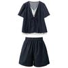 Sancai 2026 Summer Plus Size Faux Two-Piece Top & High-Waist Shorts Set