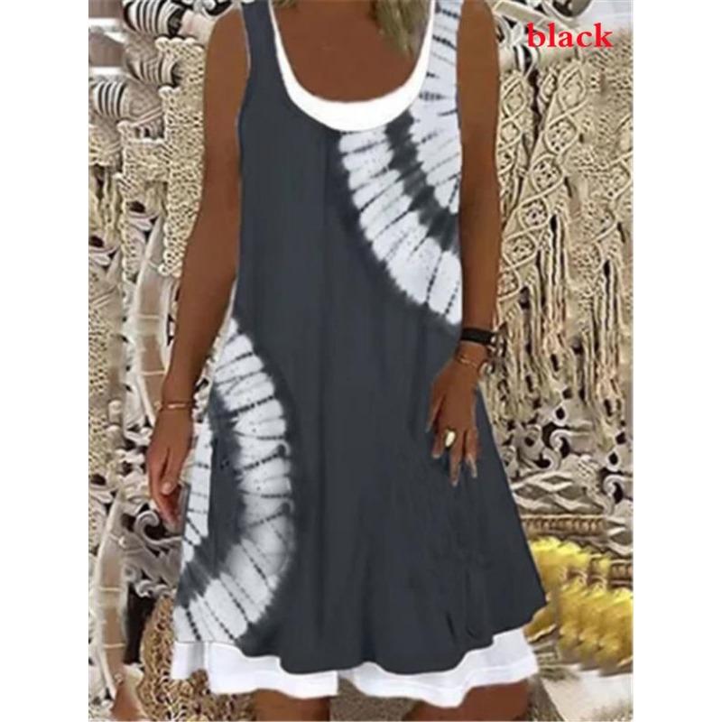 2024 Sommer Damen Träger Lang Lässig Print Locker Elegant Ärmellos Strandkleid Mode Sexy Rundhals Mädchen Kleidung