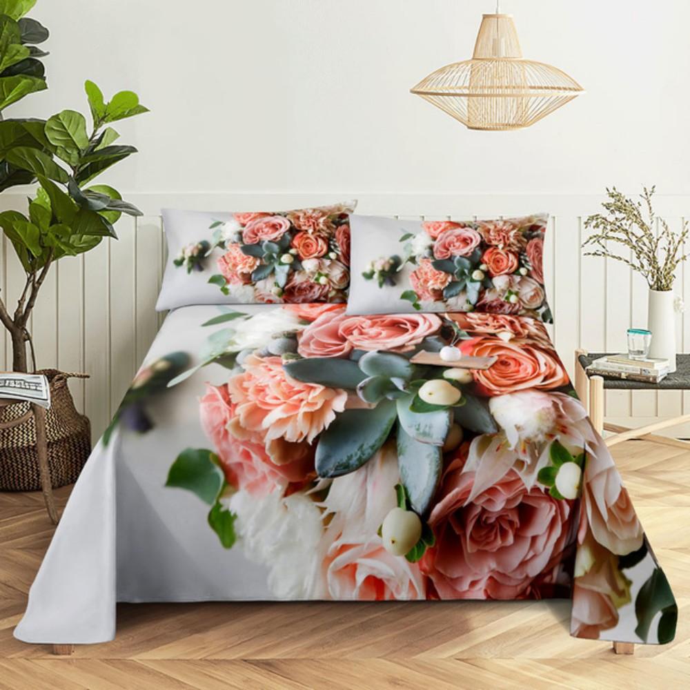 Bedroom Sheet Set Gorgeous Flowers Digital Printing Bedding Sheet Pillow Case Bedding Fashion Exquisite Printing Sheet