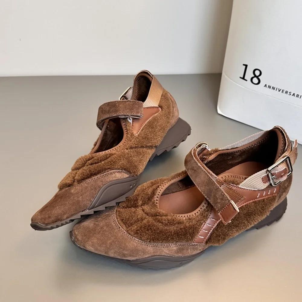 Fashion Women's Casual Mary Jane Shoes Ins Style Pointed Toe Shallow Hook Loop Belt Buckle Street Sandals Fashion Brown/apricot Pumps