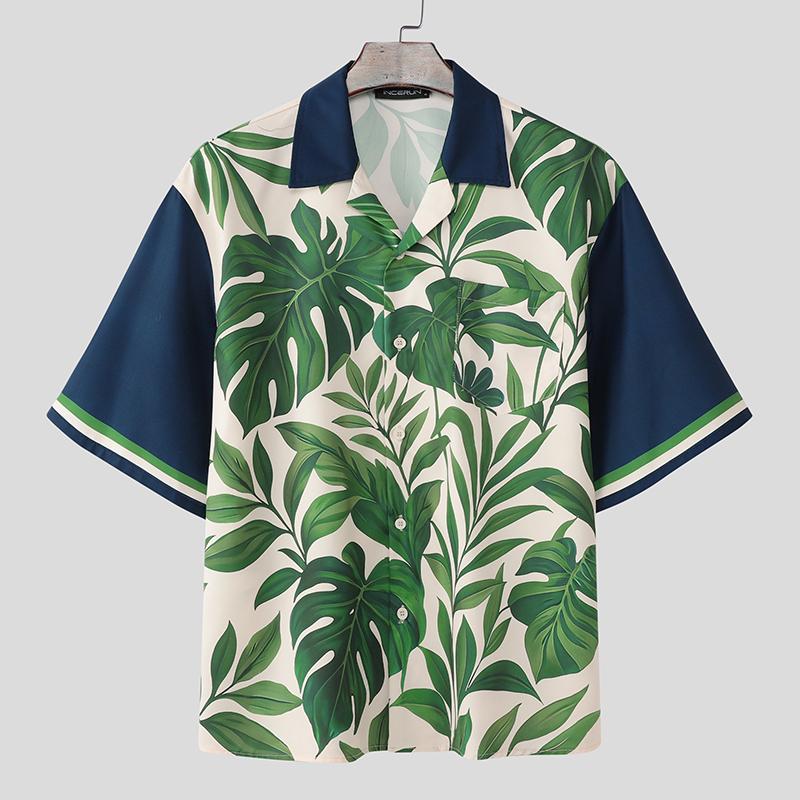 

INCERUN Oversized Men s Short Sleeve Printed Button Up Casual Hawaiian Shirts S зелений