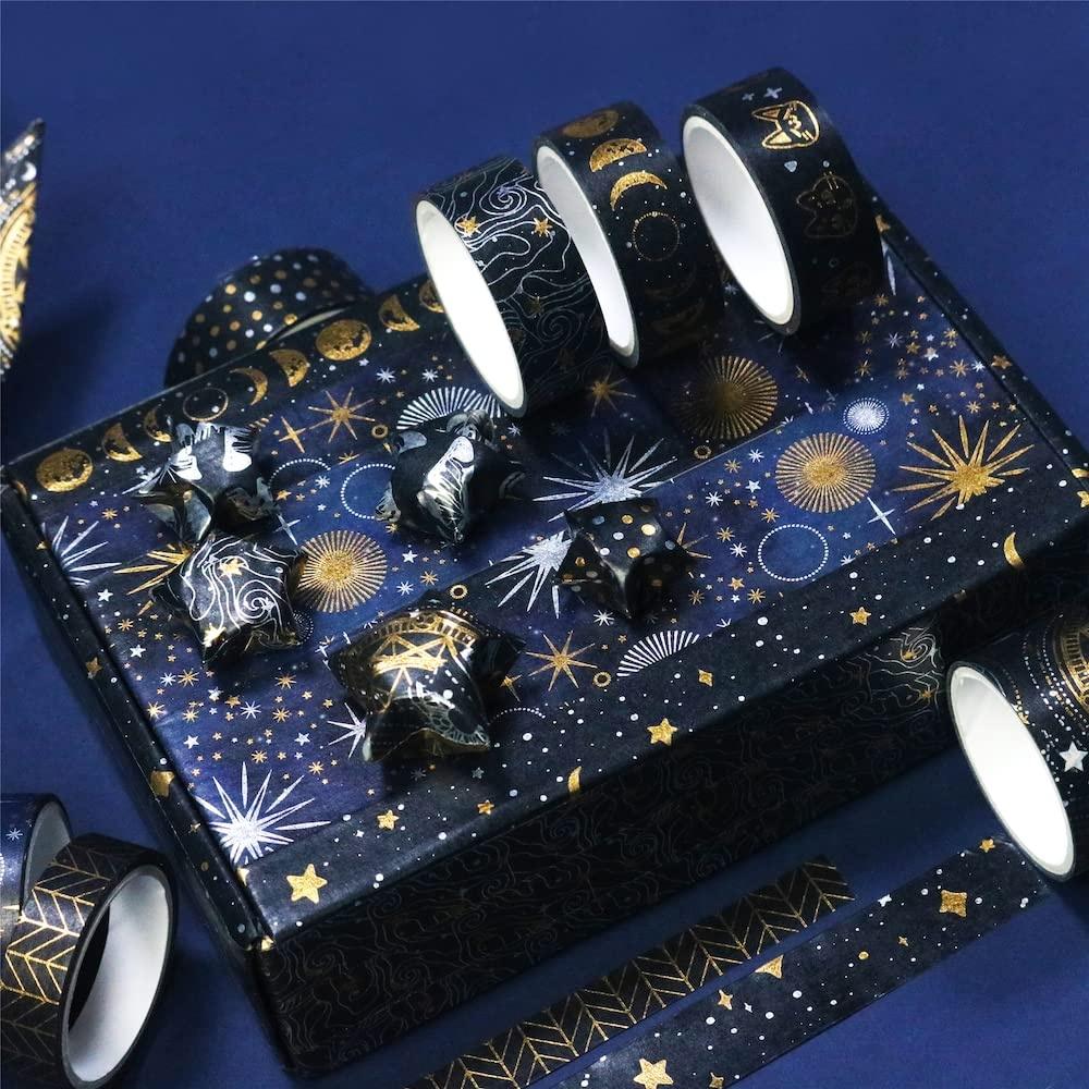9 Rolls Mystic Gold Washi Tape Set Wide Gold Silver Foil Masking Tape Adhesive Decorative Stickers for Arts DIY Crafts