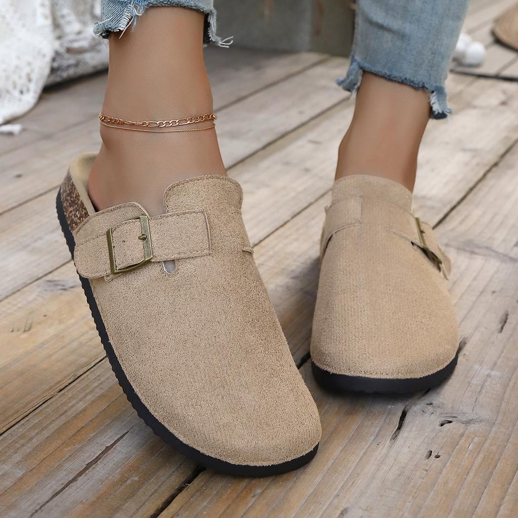 2025 Autumn and Winter Retro One-pedal Boken Single Shoes Flannel Boken Shoes Women's Shoes Outside Slippers Women