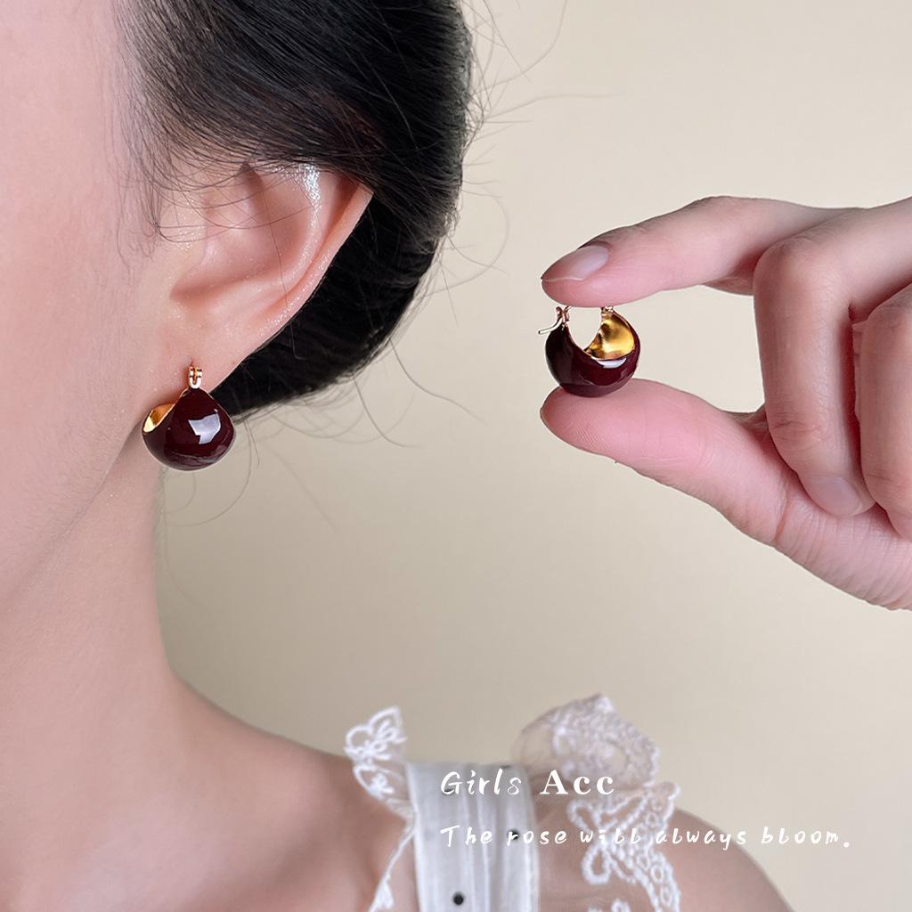 Ancola Red Drop Earrings: Women's Retro Chic, Fair-Skin Enhancing, Luxury Ear Jewelry.