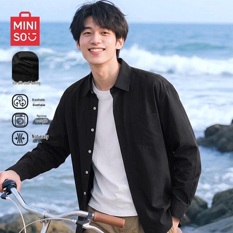 MINISO Men's Ice Silk Breathable Long-Sleeve Casual Shirt
