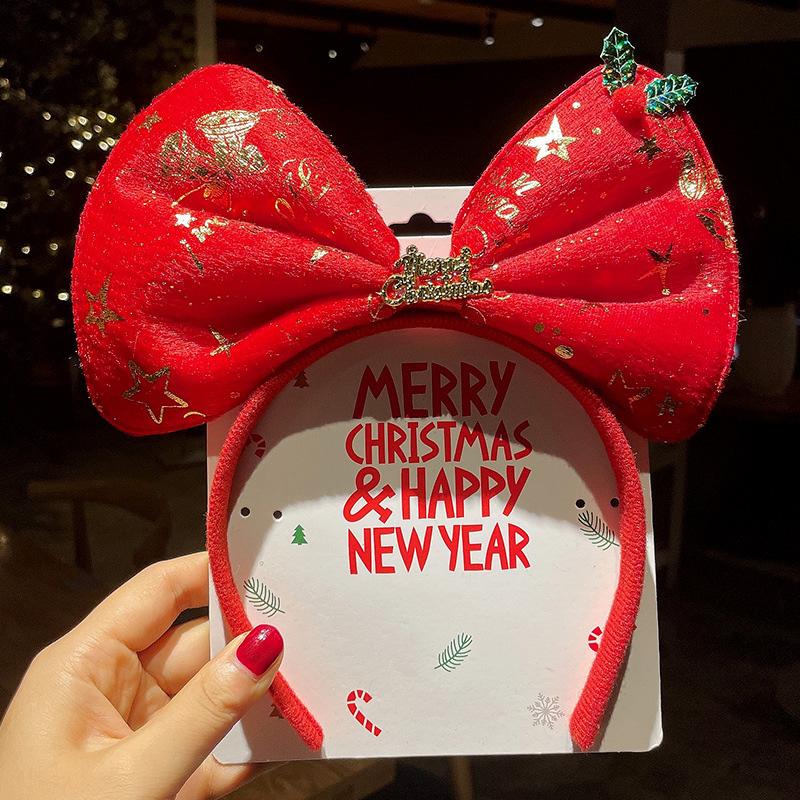 1PC Bow Headband 2025 New Christmas Hair Accessories Santa Claus Tree For Xmas Gifts Deer Horn Cute Hair Bands Party Supplies
