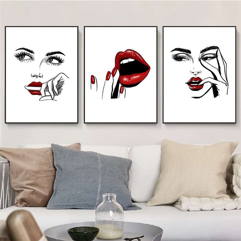 Red Lip Makeup Beauty Girls Face Wall Decor Art Poster Modern Picture Fashion Prints Canvas Painting For Girl Bedroom HD2965