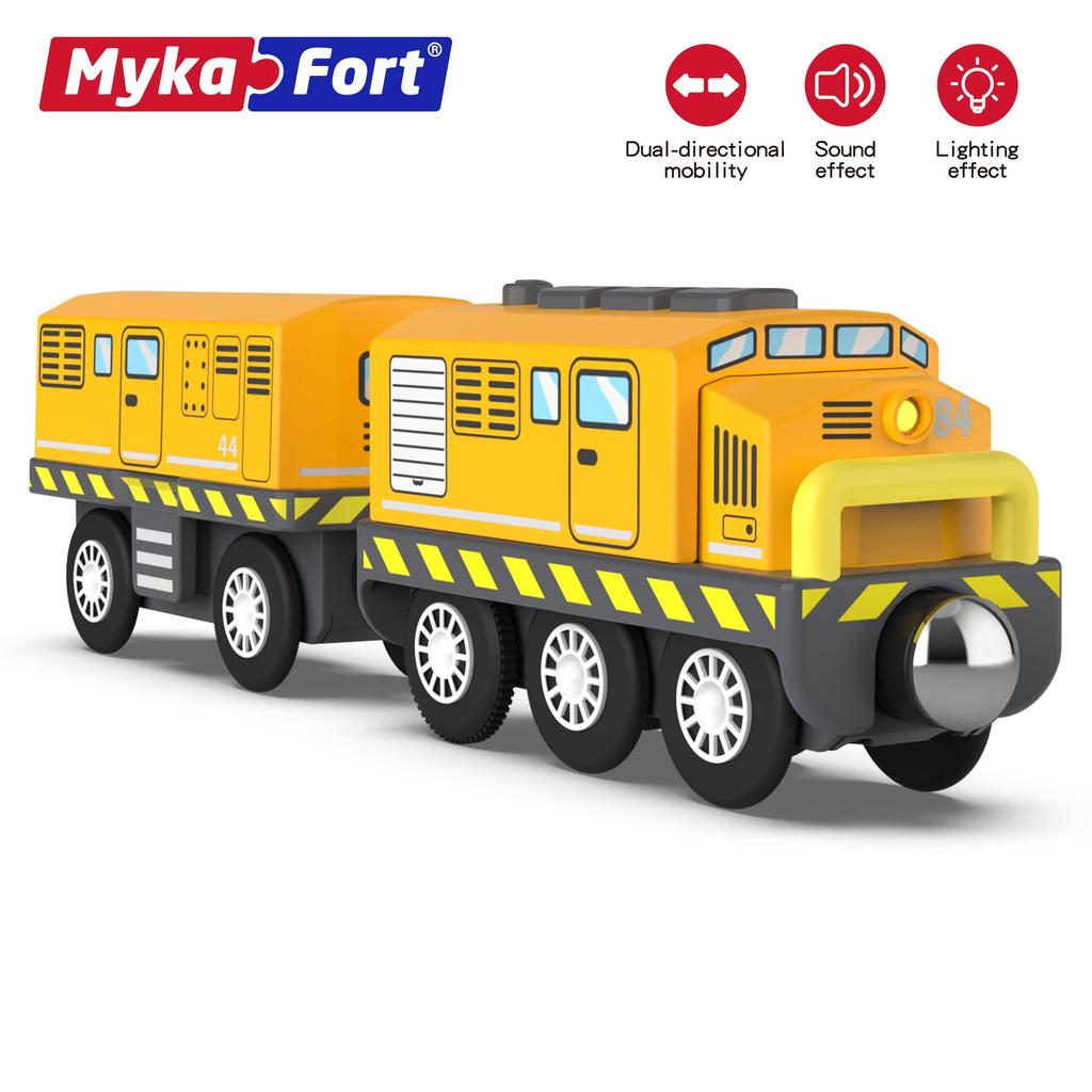 Wooden Rail Train Orange Traction Electric Vehicle Kids Toy Compatible Wooden Building Blocks Scene