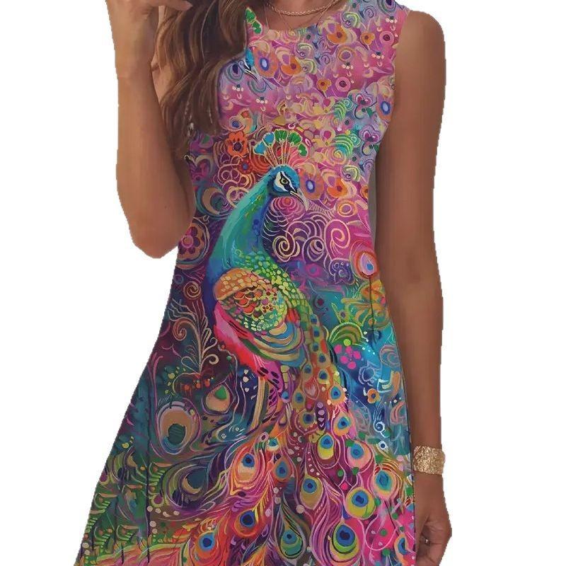 Summer Ladies 3D Printed Sleeveless Dress Fashion Versatile Breathable Trend Casual