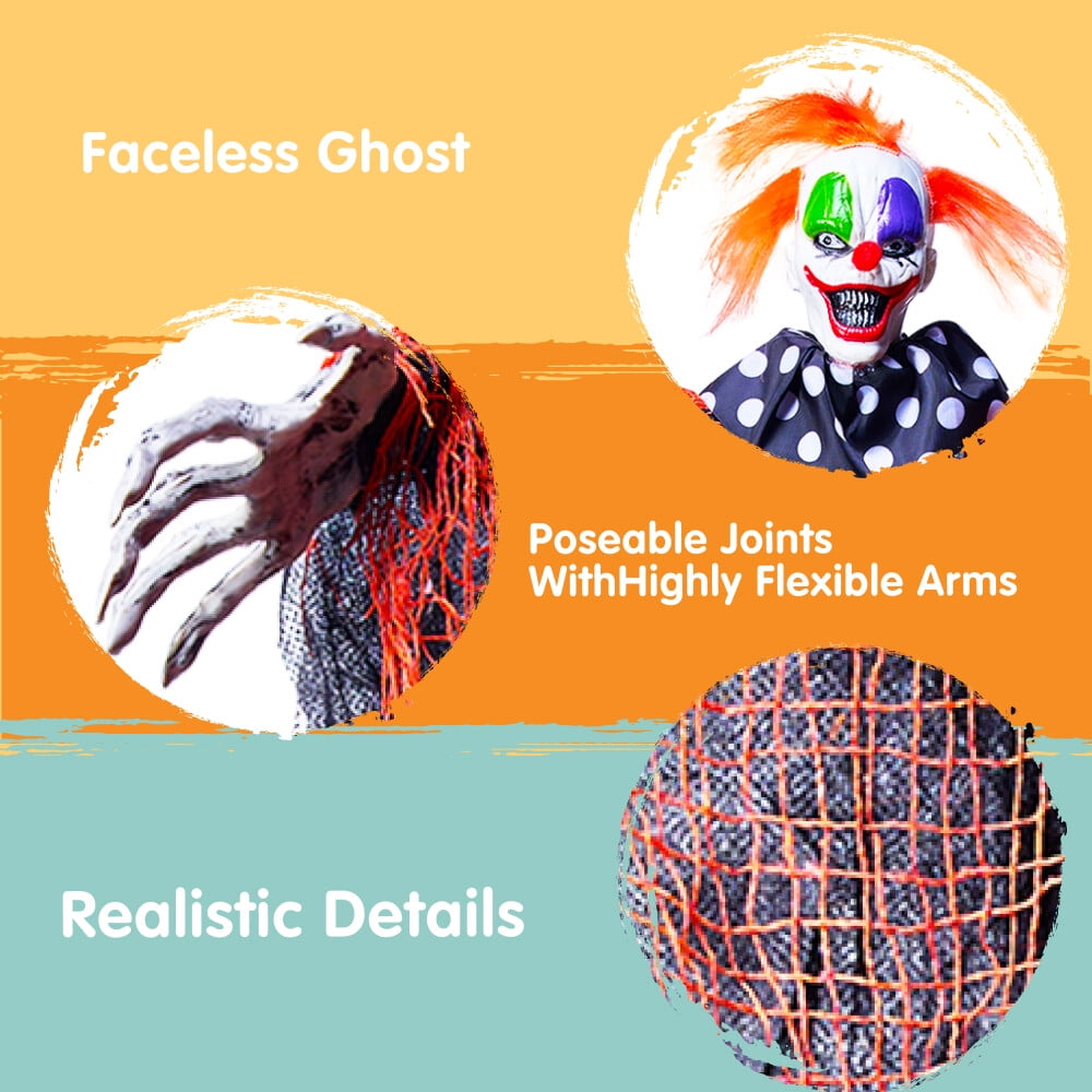 Joyfy 4 Pcs Hanging Clown Ghost Halloween Decorations Outdoor 29" Scary Outdoor Halloween Decor for Halloween Haunted House