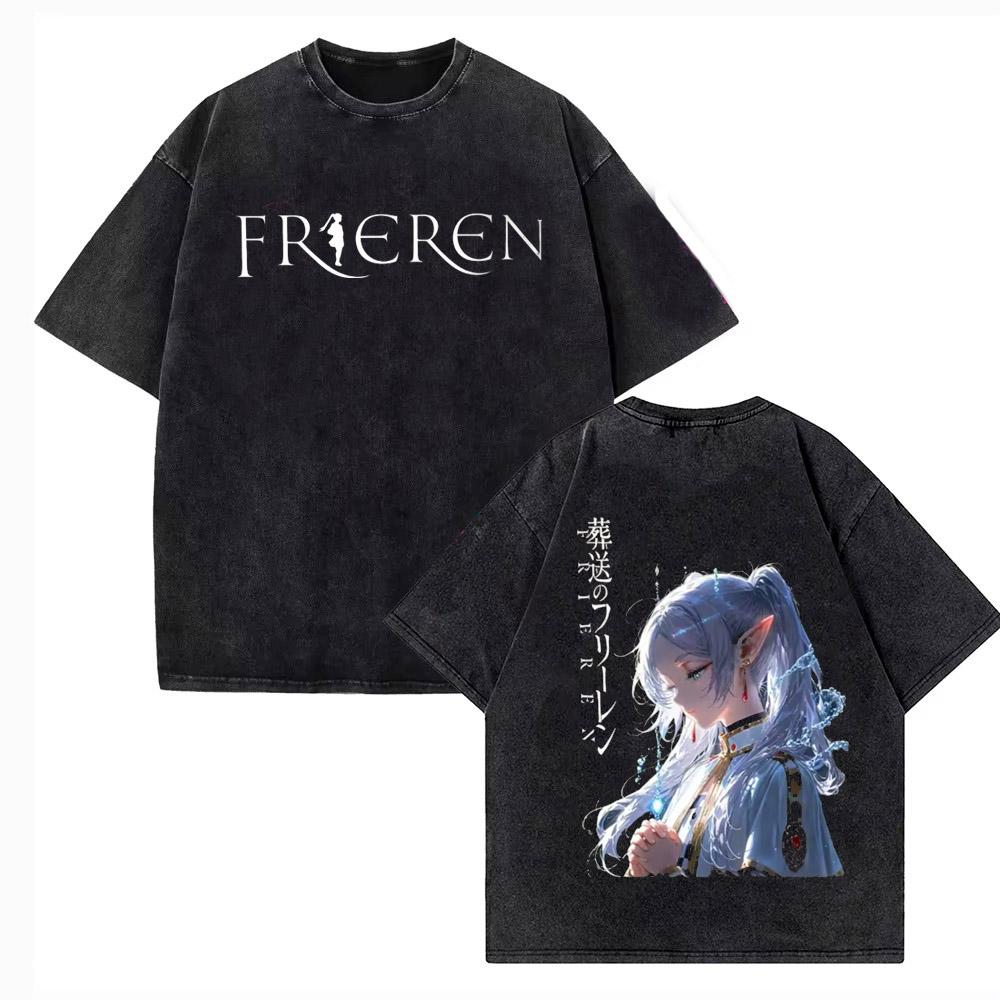 2026 Japanese Anime Frieren Beyond Journey's End T Shirt Vintage Washed T-Shirt Men's Clothing Short Sleeve Cotton Tee Tops