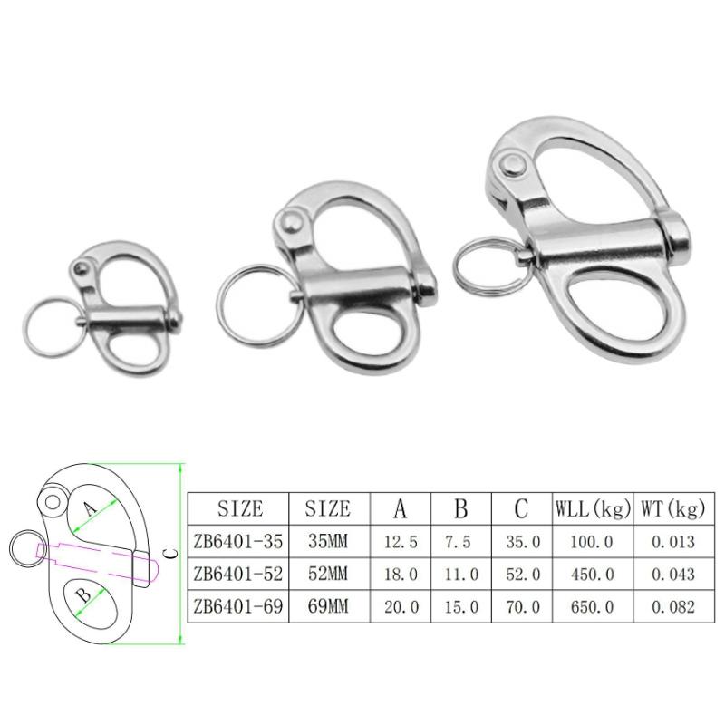 316 Stainless Steel Fixed Snap Shackles Bail Snap Shackles With Quick Release Pin