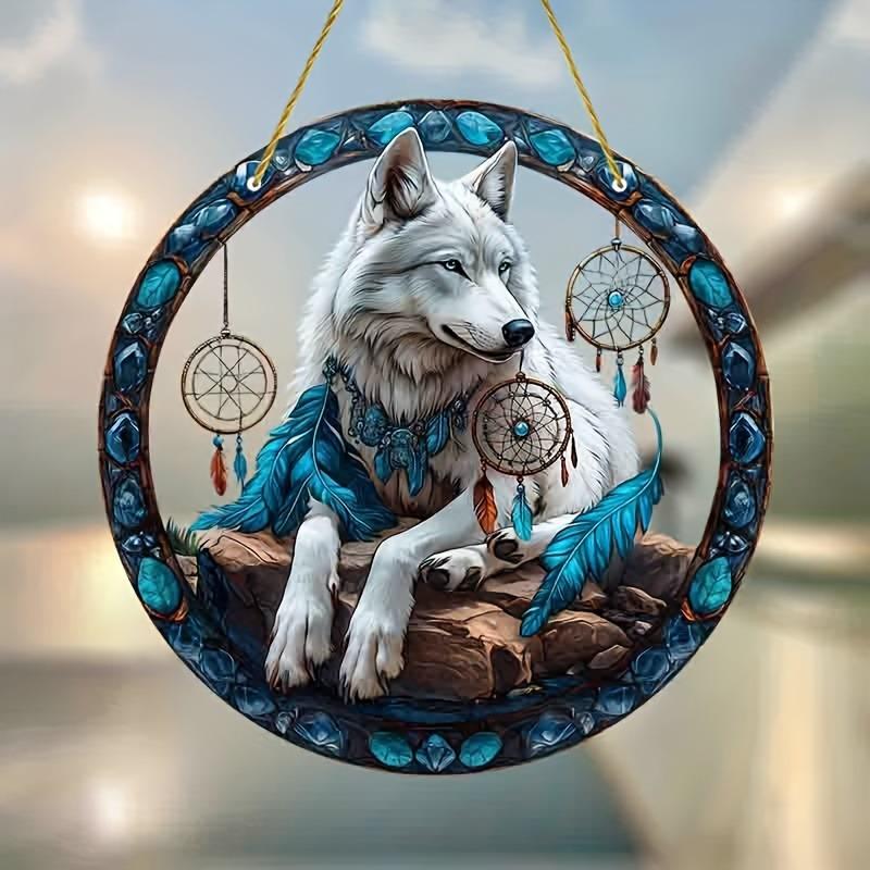

Акриловый ловец серии Wolf King 8 (20см)Витражное окно, подвесное, наружное и внутреннее настенное, подходит для гостиной, спальни, веранды, сада 20cm