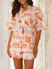 Casual Loose Women's Lapel Neck Short Sleeve Button Down Shirt Elastic Waist Shorts 2 Piece Summer Holiday Set