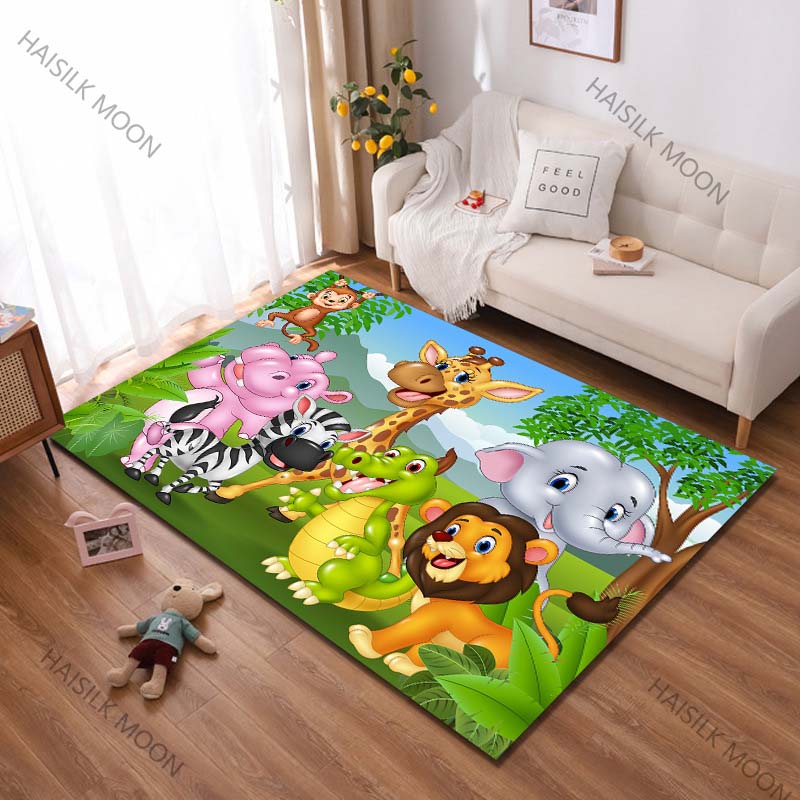 1PC Cartoon Zoo Printing Carpet Rug for Living Room Bedroom Sofa Doormat Decor Kids Play Home Area Rug Non-slip Floor Mat Gift